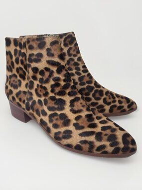 J Crew Walker Calf Hair Animal Print Ankle Boots Womens US Size 10